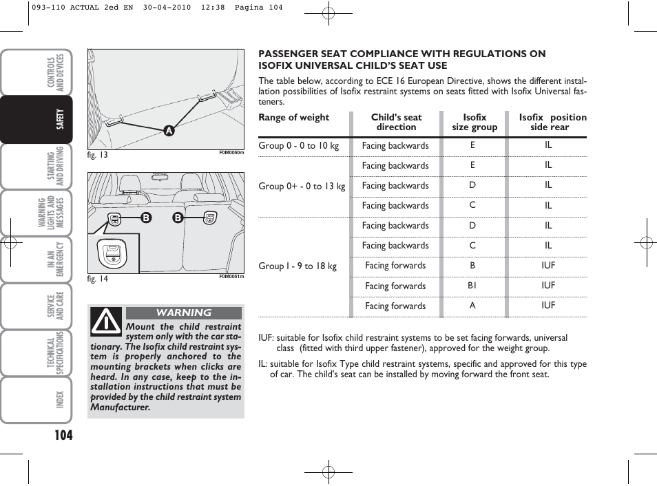 FIAT Grande Punto Actual User Manual | Page 105 / 216