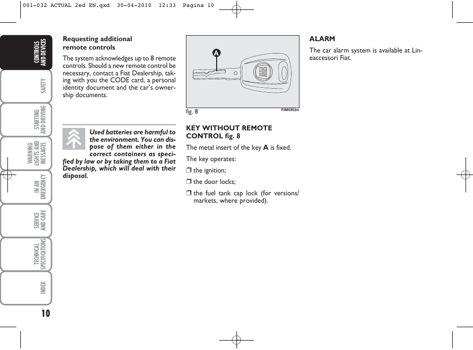 FIAT Grande Punto Actual User Manual | Page 11 / 216