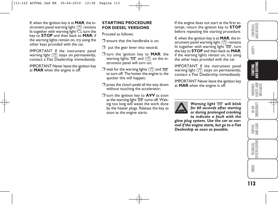 FIAT Grande Punto Actual User Manual | Page 114 / 216