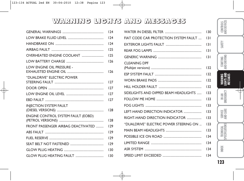 FIAT Grande Punto Actual User Manual | Page 124 / 216