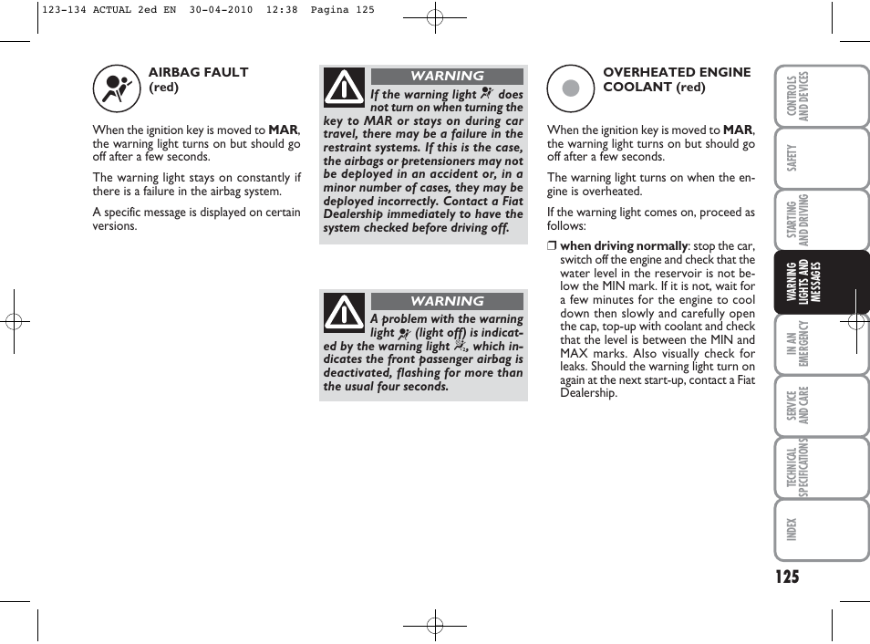 FIAT Grande Punto Actual User Manual | Page 126 / 216