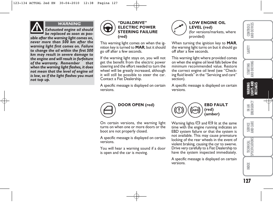 FIAT Grande Punto Actual User Manual | Page 128 / 216