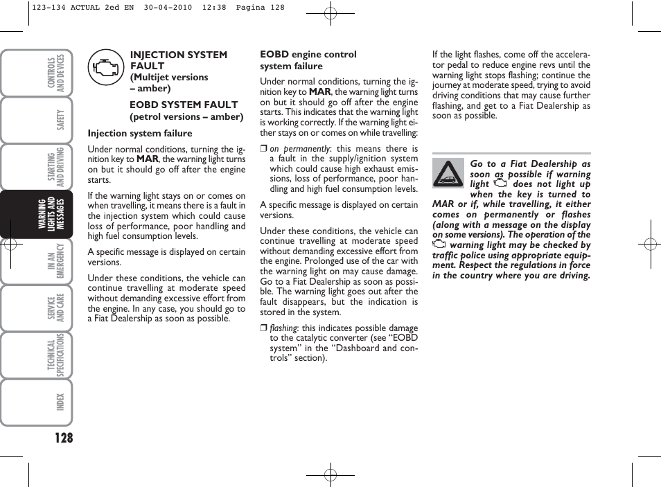 FIAT Grande Punto Actual User Manual | Page 129 / 216