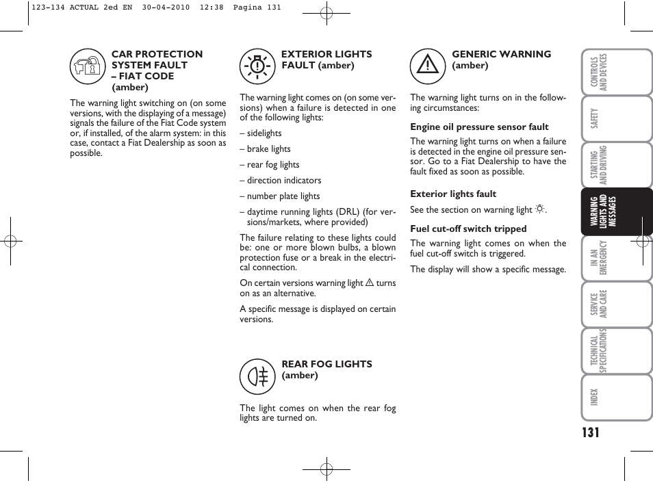 FIAT Grande Punto Actual User Manual | Page 132 / 216