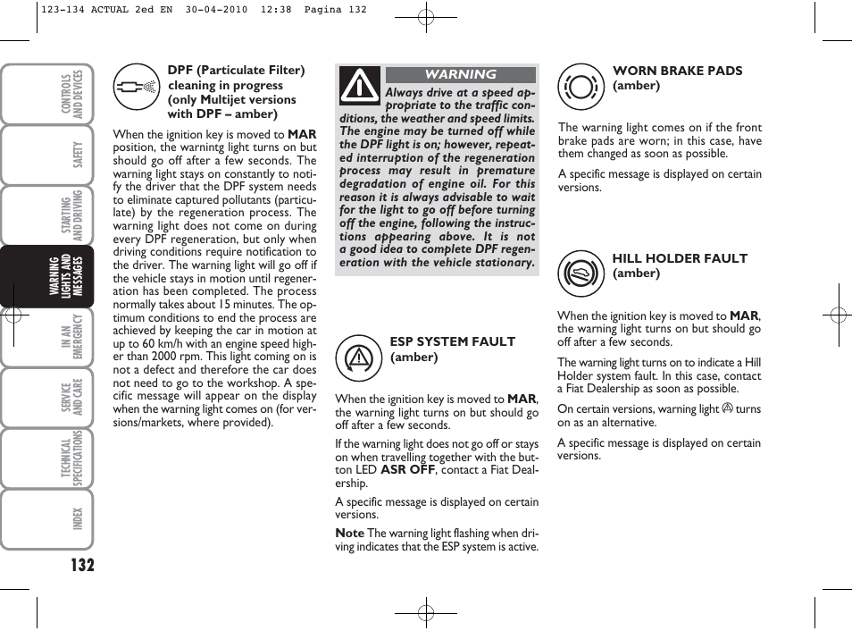 FIAT Grande Punto Actual User Manual | Page 133 / 216