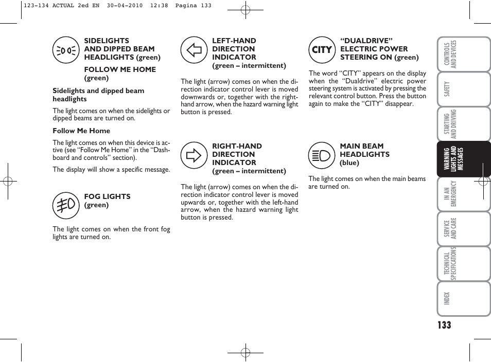 FIAT Grande Punto Actual User Manual | Page 134 / 216