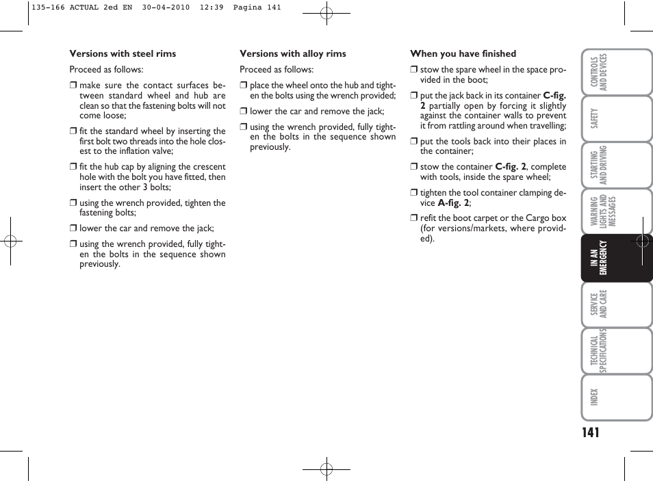 FIAT Grande Punto Actual User Manual | Page 142 / 216