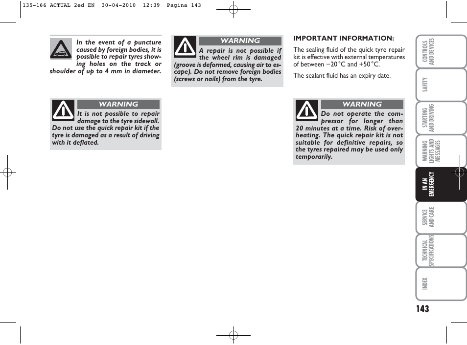 FIAT Grande Punto Actual User Manual | Page 144 / 216