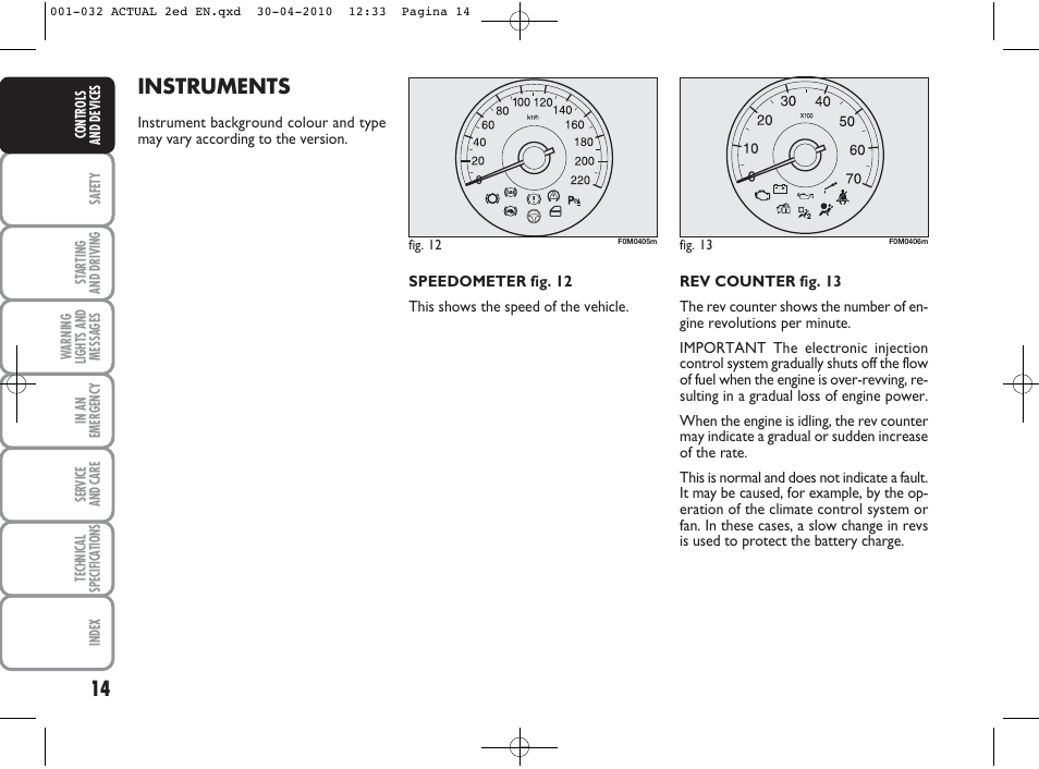 Instruments | FIAT Grande Punto Actual User Manual | Page 15 / 216