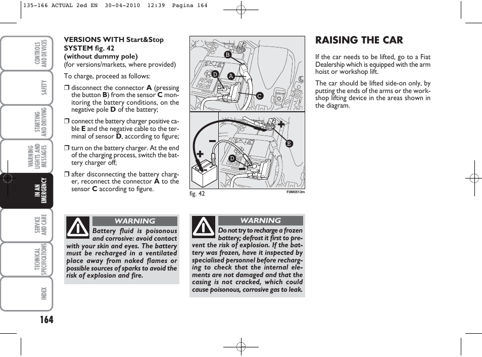 Raising the car | FIAT Grande Punto Actual User Manual | Page 165 / 216