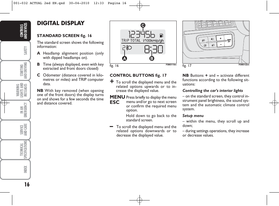 Digital display | FIAT Grande Punto Actual User Manual | Page 17 / 216