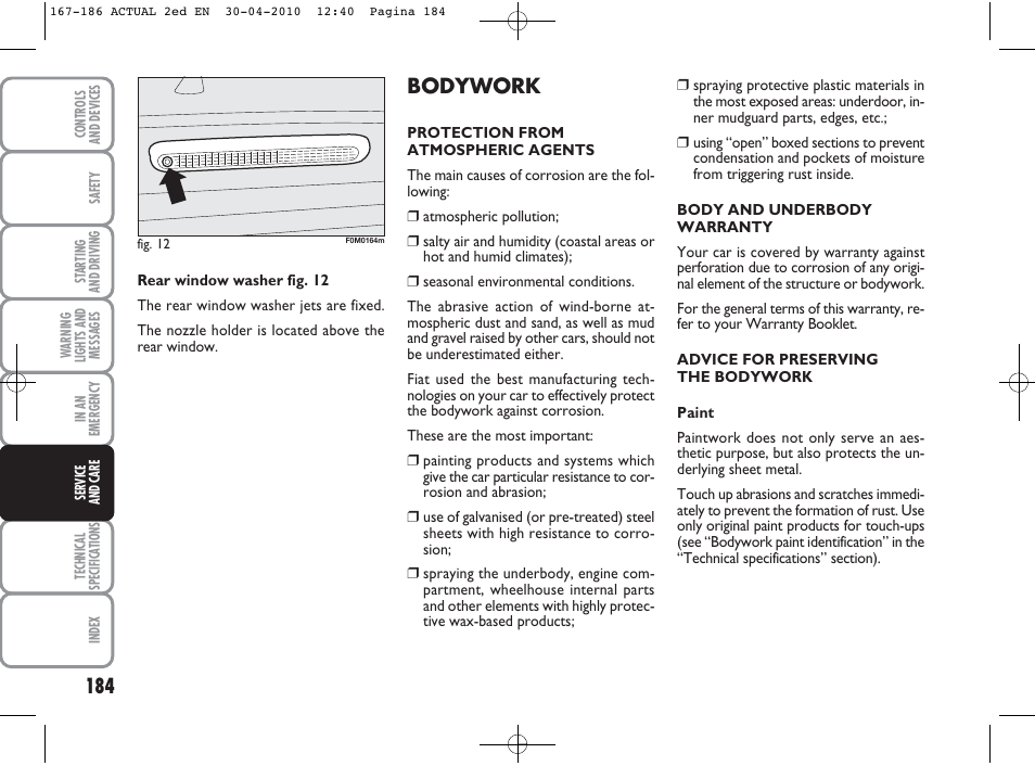 Bodywork | FIAT Grande Punto Actual User Manual | Page 185 / 216