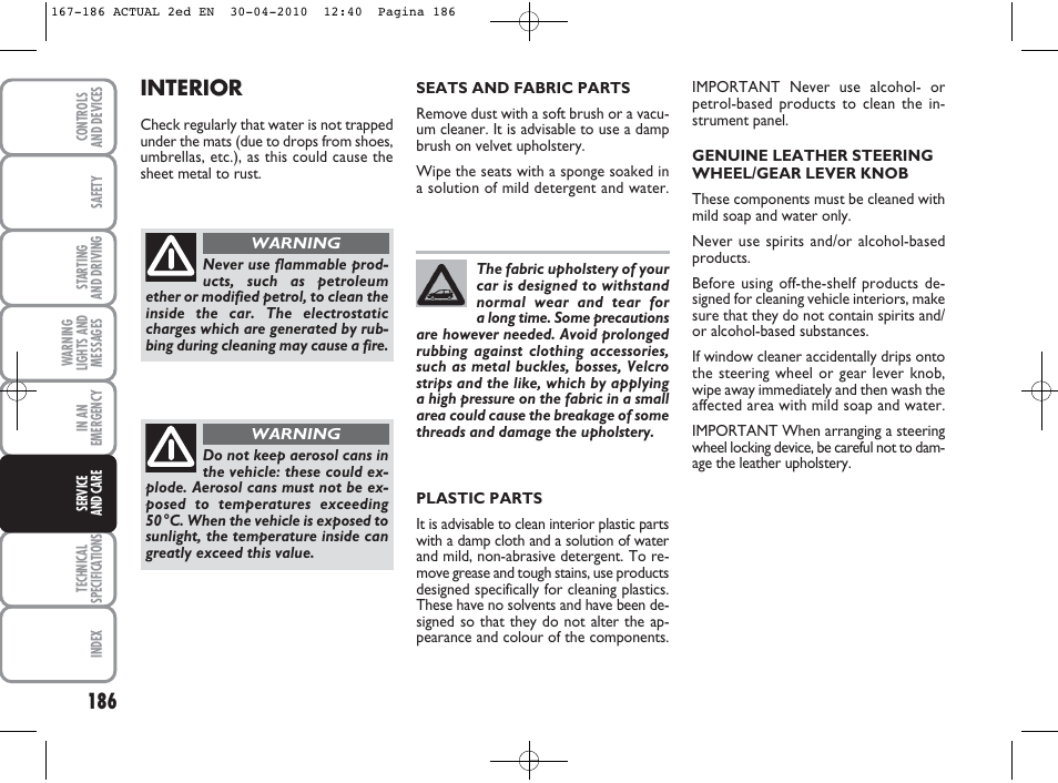 Interior | FIAT Grande Punto Actual User Manual | Page 187 / 216