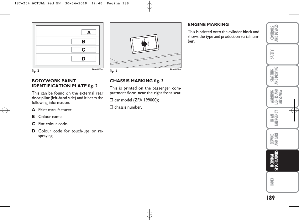 FIAT Grande Punto Actual User Manual | Page 190 / 216