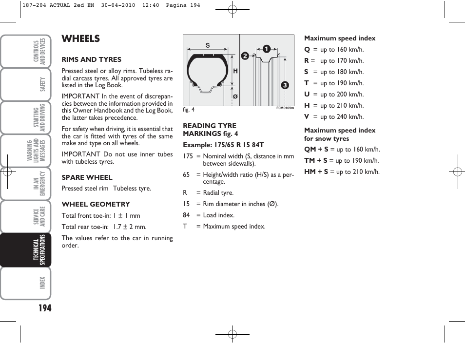 Wheels | FIAT Grande Punto Actual User Manual | Page 195 / 216