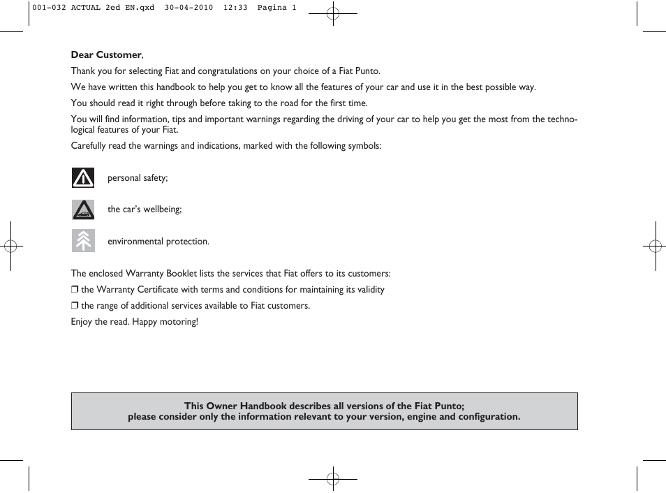 FIAT Grande Punto Actual User Manual | Page 2 / 216