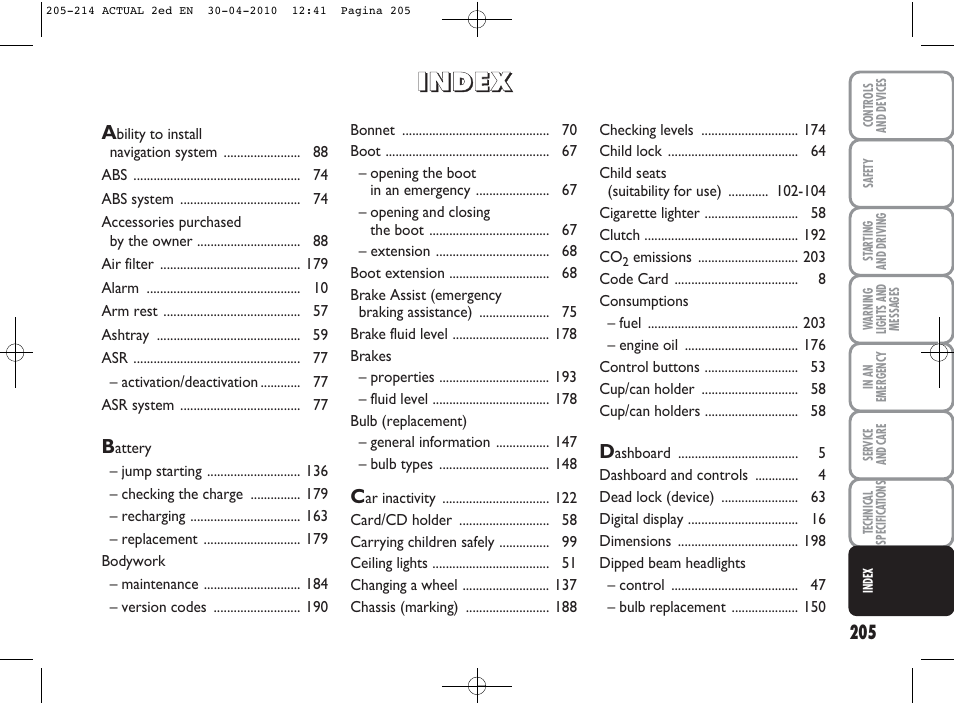 FIAT Grande Punto Actual User Manual | Page 206 / 216