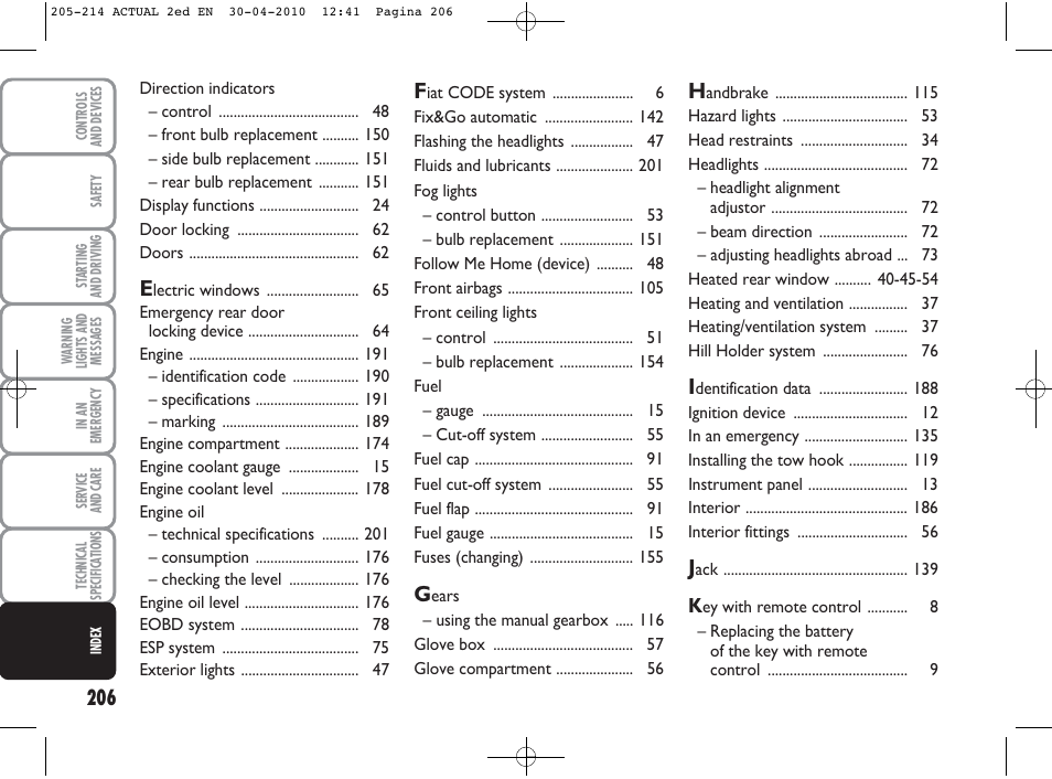 FIAT Grande Punto Actual User Manual | Page 207 / 216