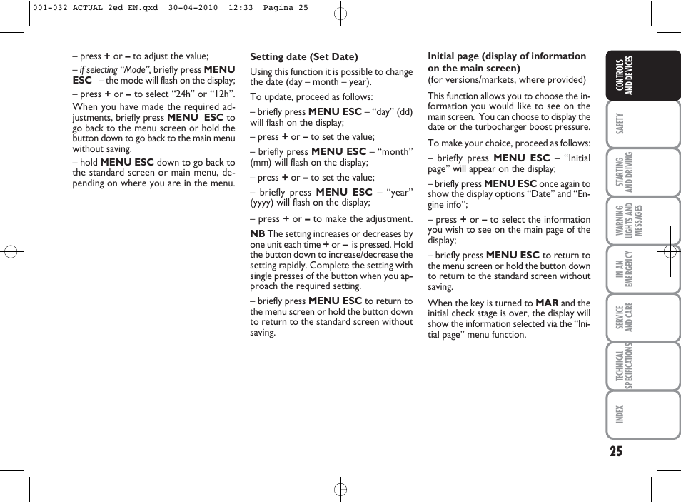 FIAT Grande Punto Actual User Manual | Page 26 / 216