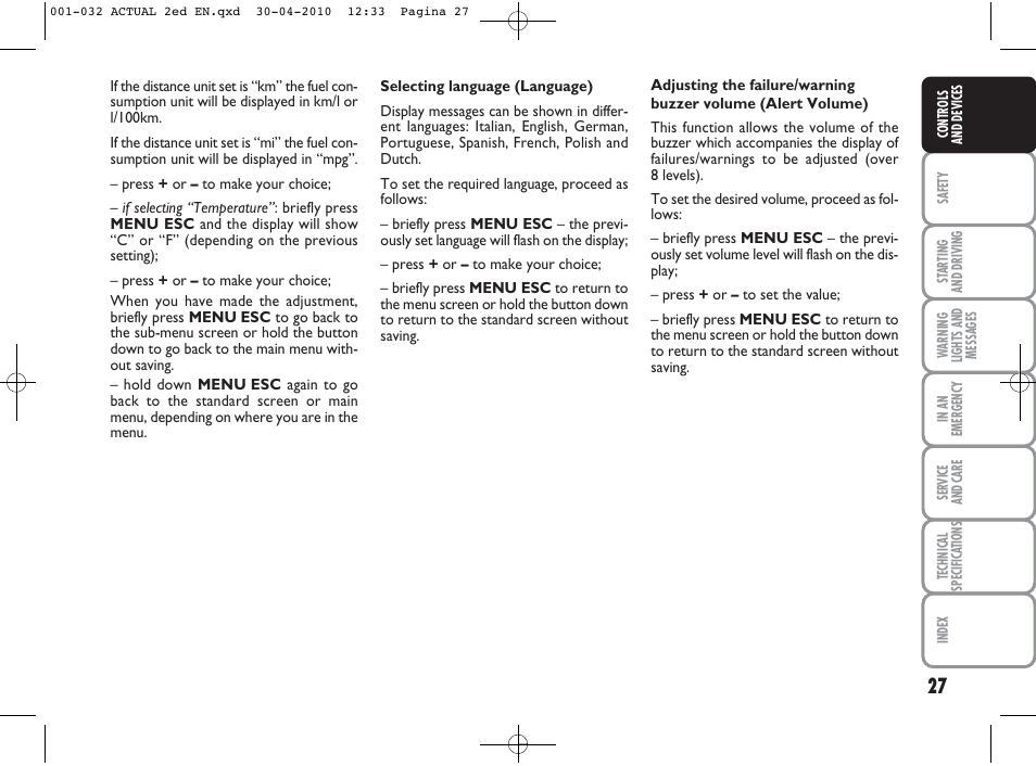 FIAT Grande Punto Actual User Manual | Page 28 / 216