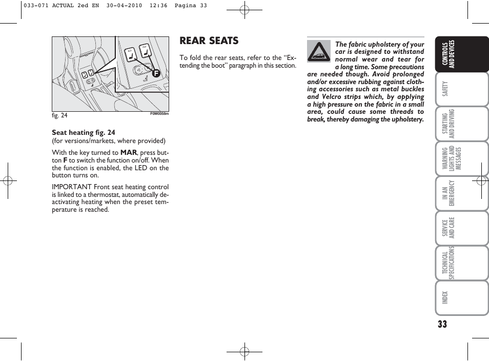 Rear seats | FIAT Grande Punto Actual User Manual | Page 34 / 216