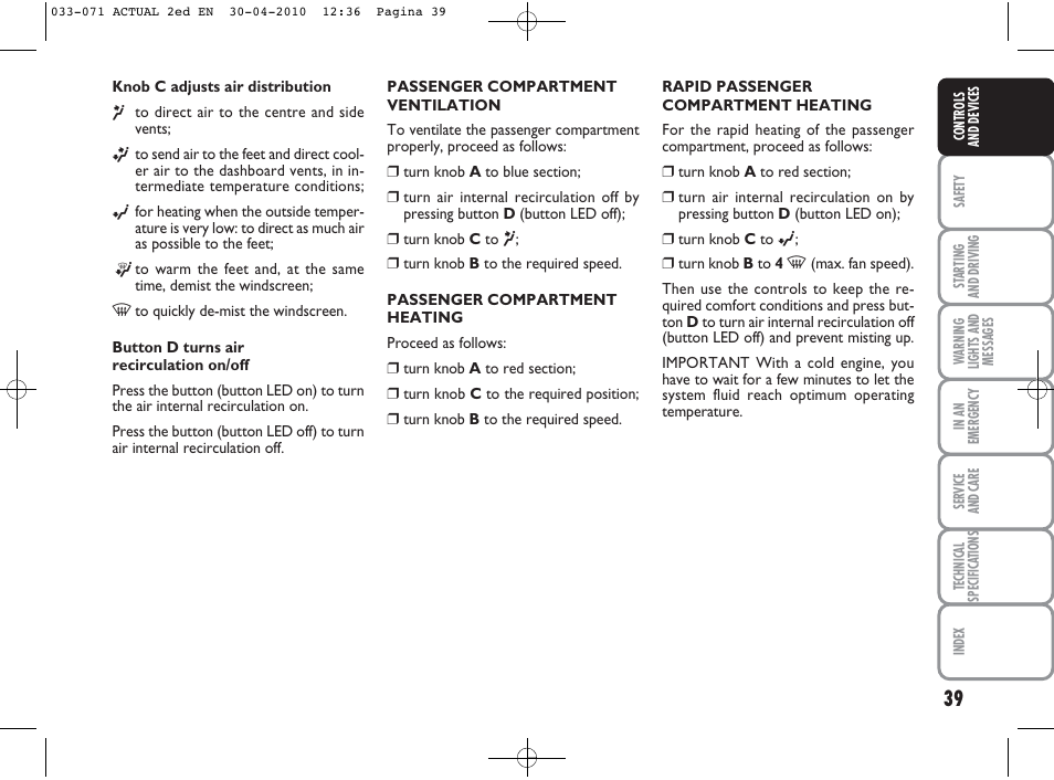 FIAT Grande Punto Actual User Manual | Page 40 / 216