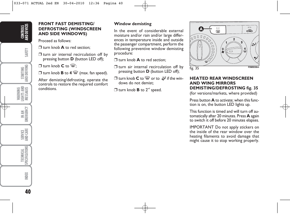 FIAT Grande Punto Actual User Manual | Page 41 / 216