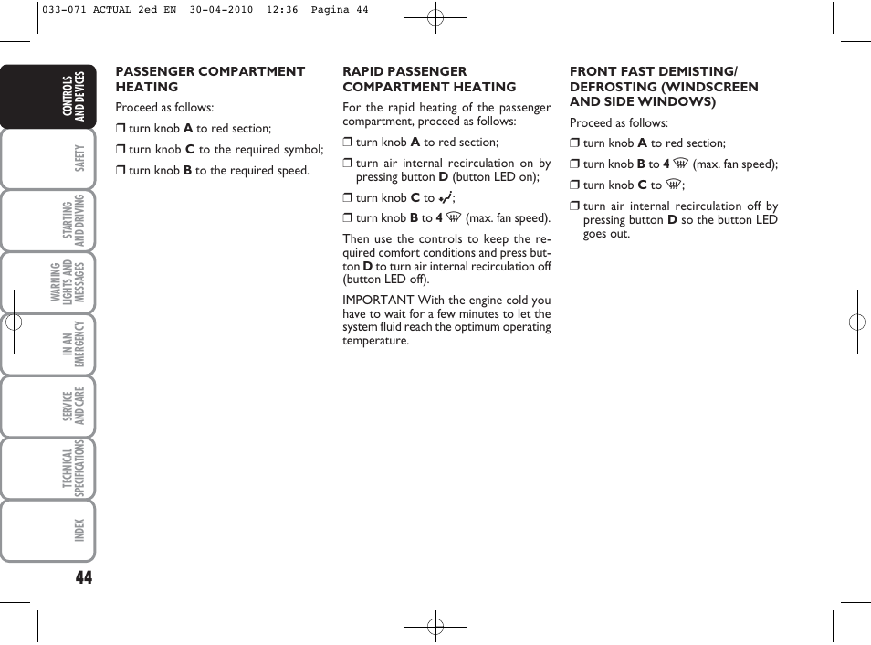 FIAT Grande Punto Actual User Manual | Page 45 / 216