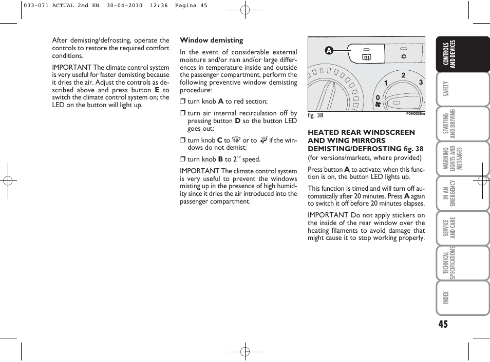 FIAT Grande Punto Actual User Manual | Page 46 / 216