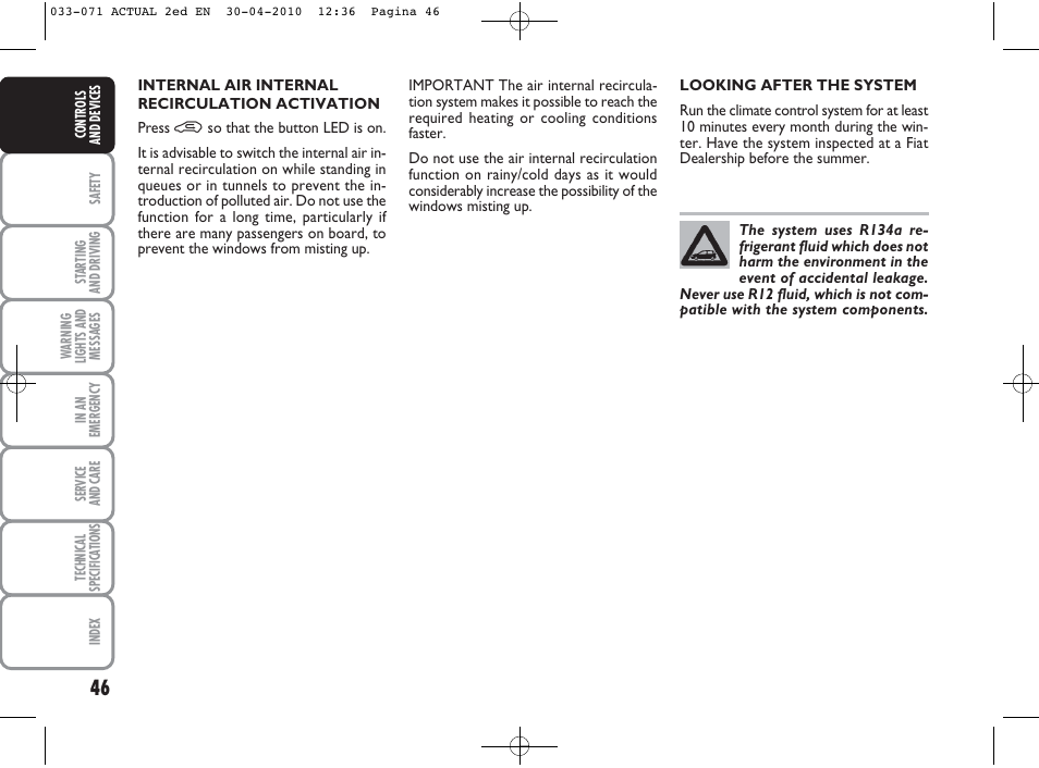 FIAT Grande Punto Actual User Manual | Page 47 / 216