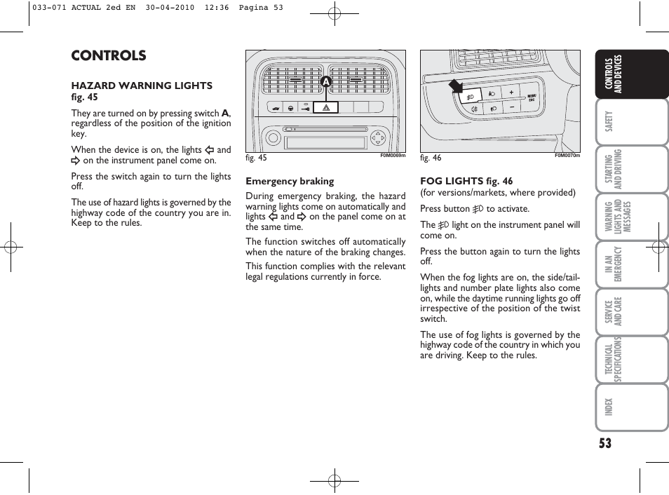 Controls | FIAT Grande Punto Actual User Manual | Page 54 / 216