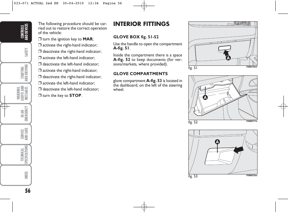 Interior fittings | FIAT Grande Punto Actual User Manual | Page 57 / 216