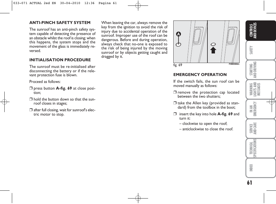 FIAT Grande Punto Actual User Manual | Page 62 / 216