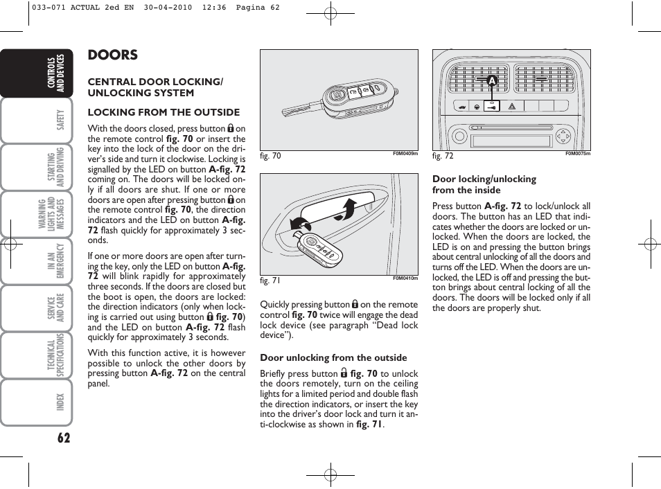 Doors | FIAT Grande Punto Actual User Manual | Page 63 / 216