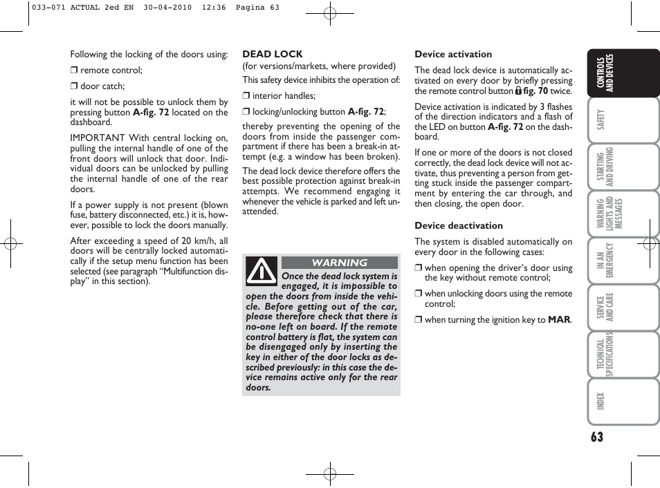 FIAT Grande Punto Actual User Manual | Page 64 / 216