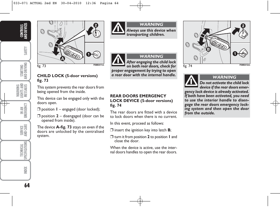 FIAT Grande Punto Actual User Manual | Page 65 / 216