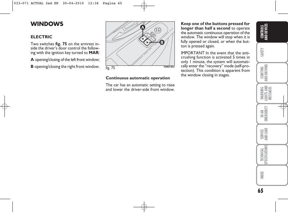 Windows | FIAT Grande Punto Actual User Manual | Page 66 / 216