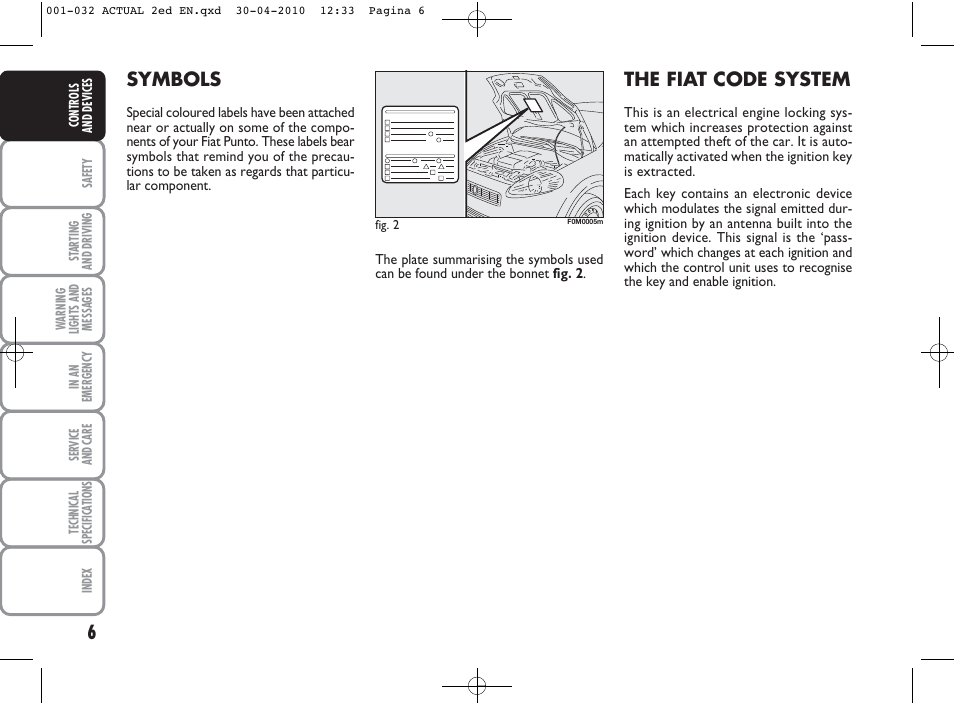 Symbols, The fiat code system | FIAT Grande Punto Actual User Manual | Page 7 / 216