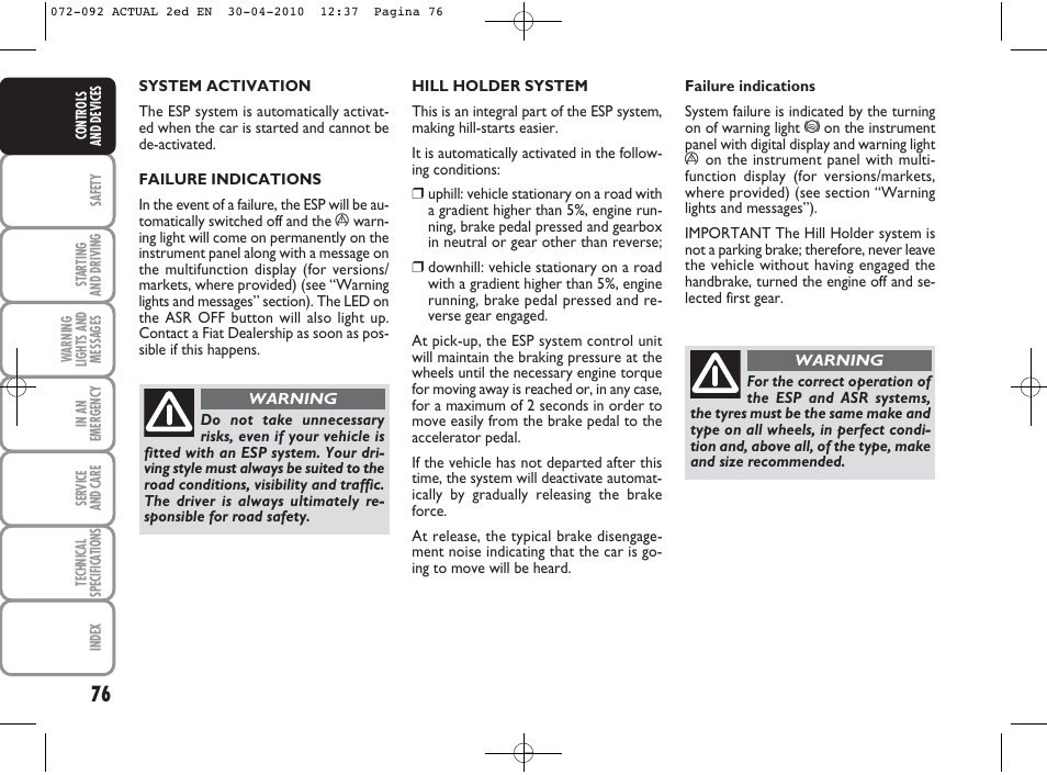 FIAT Grande Punto Actual User Manual | Page 77 / 216