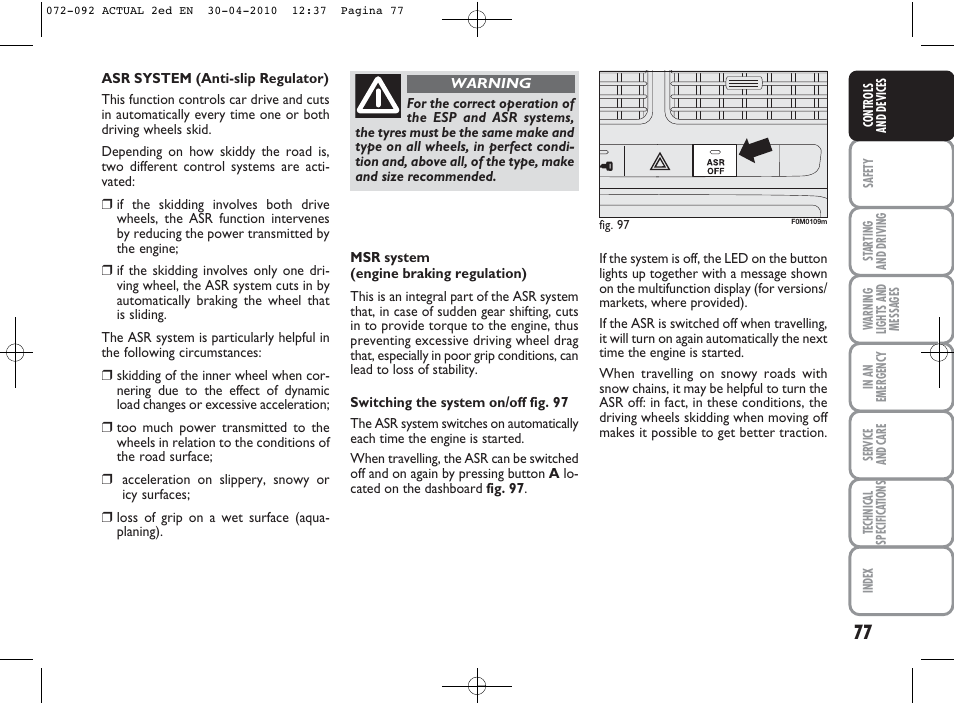 FIAT Grande Punto Actual User Manual | Page 78 / 216