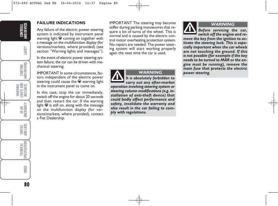 FIAT Grande Punto Actual User Manual | Page 81 / 216