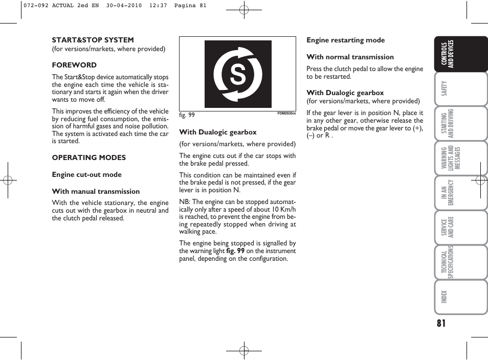 FIAT Grande Punto Actual User Manual | Page 82 / 216