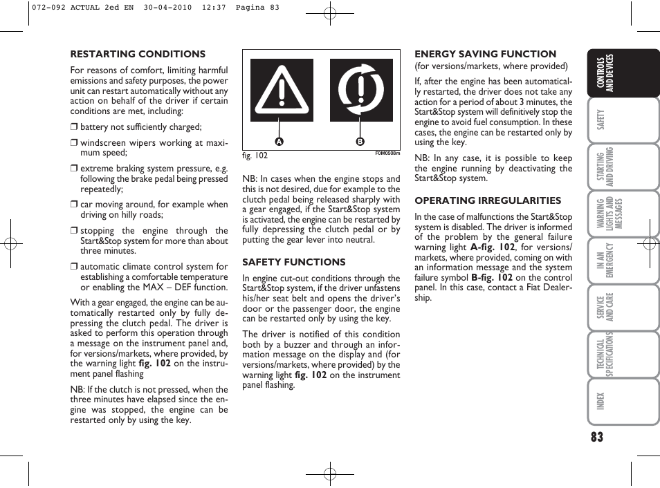 FIAT Grande Punto Actual User Manual | Page 84 / 216