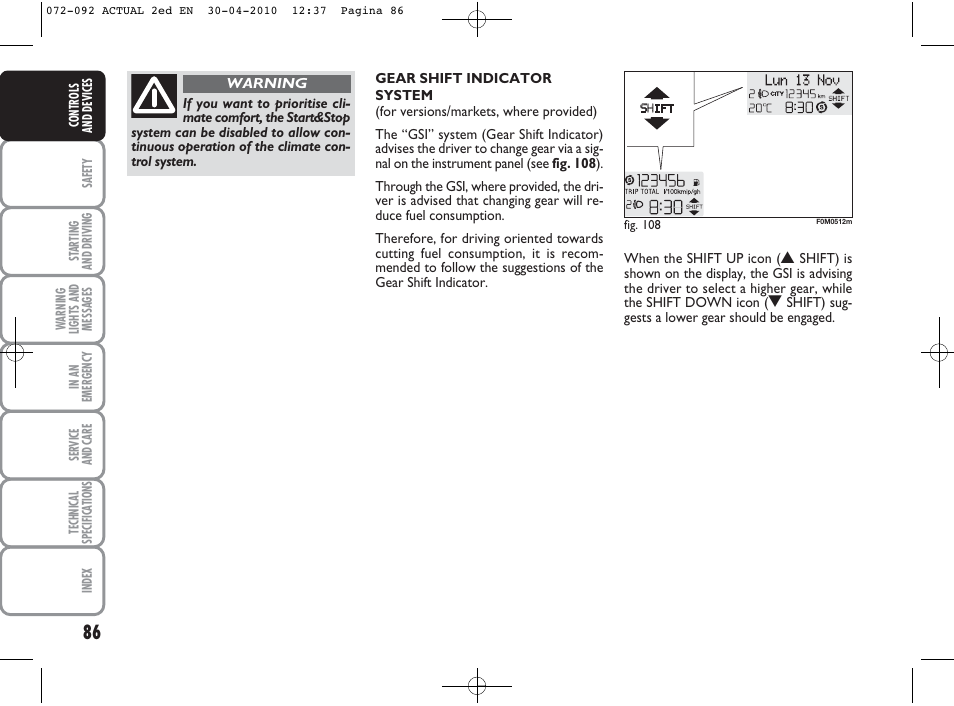 FIAT Grande Punto Actual User Manual | Page 87 / 216