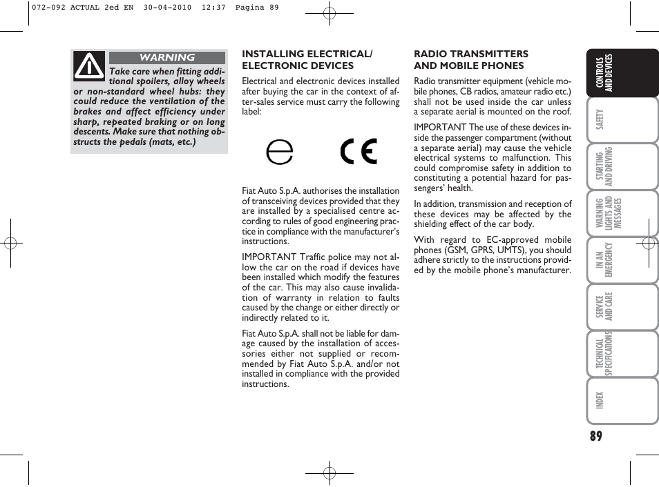 FIAT Grande Punto Actual User Manual | Page 90 / 216