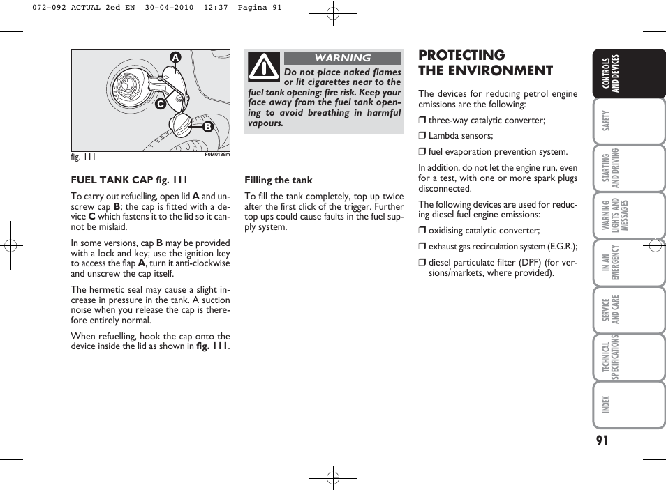 Protecting the environment | FIAT Grande Punto Actual User Manual | Page 92 / 216