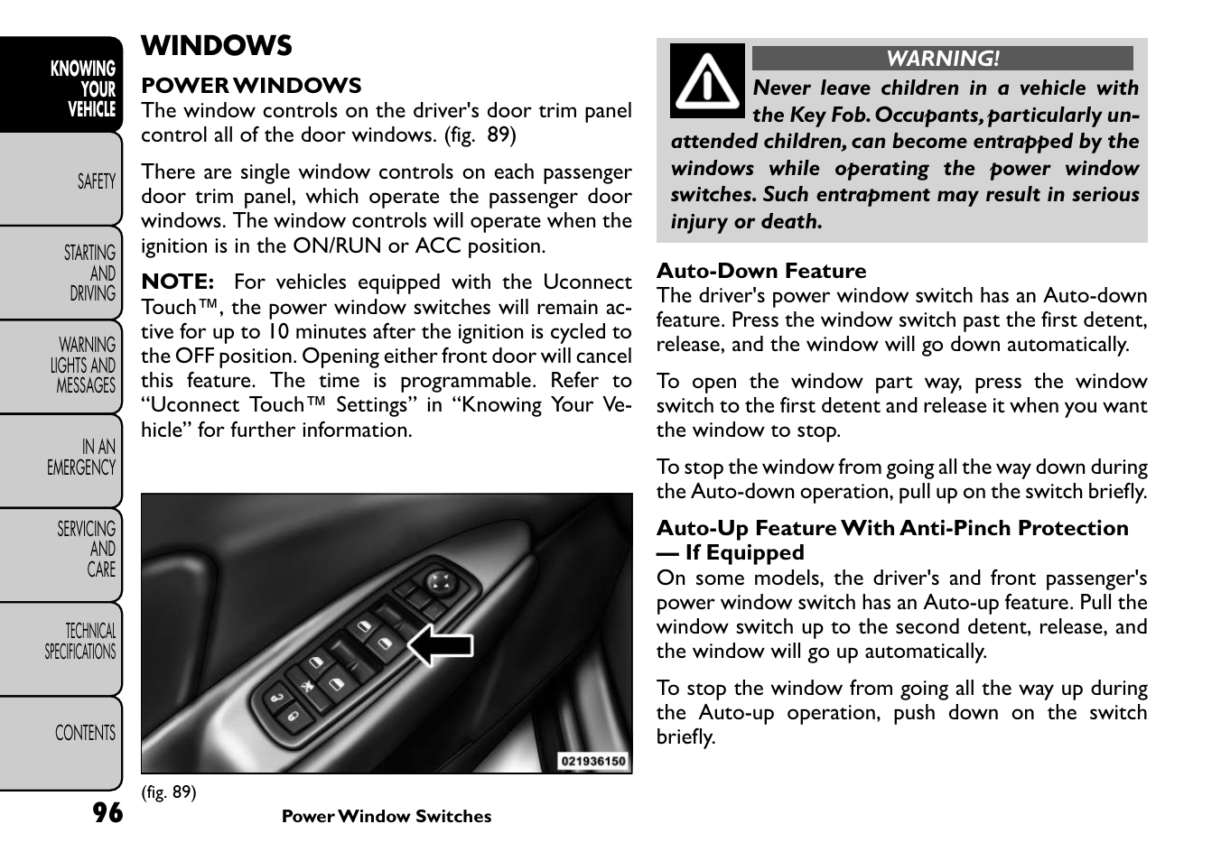 Windows | FIAT Freemont User Manual | Page 102 / 266