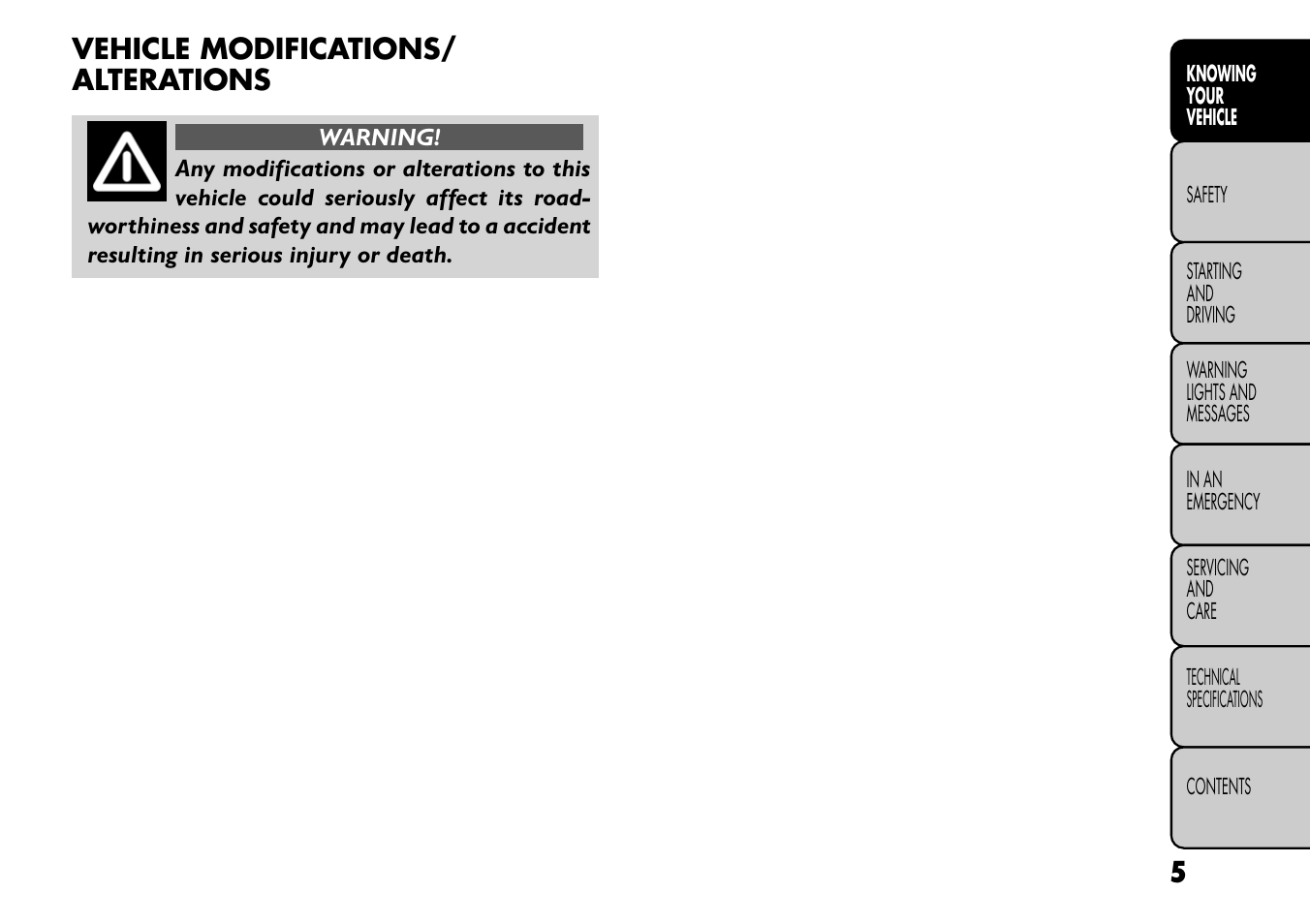 Vehicle modifications/ alterations | FIAT Freemont User Manual | Page 11 / 266