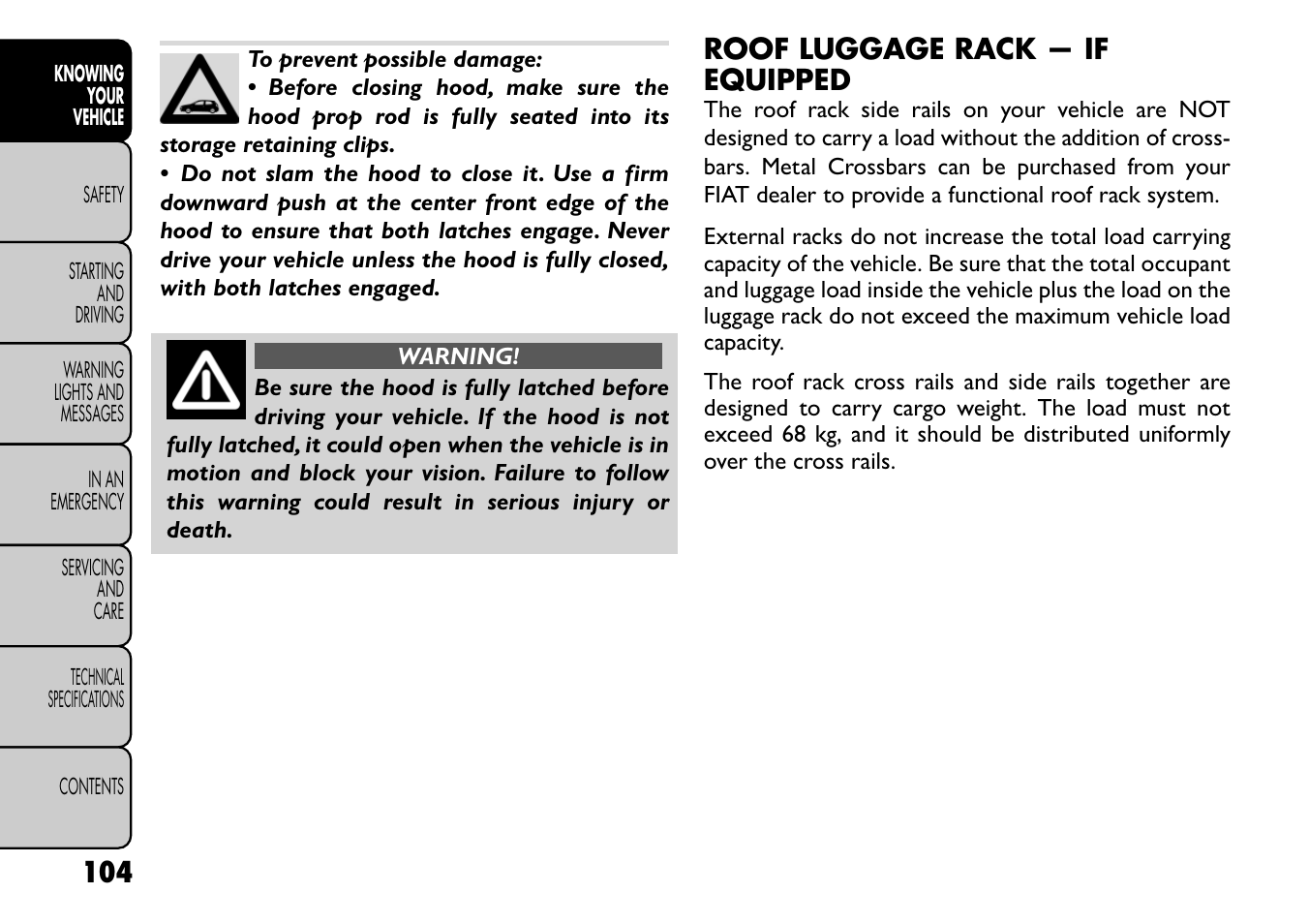 Roof luggage rack — if equipped | FIAT Freemont User Manual | Page 110 / 266