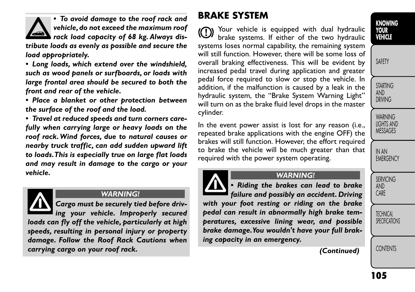 Brake system | FIAT Freemont User Manual | Page 111 / 266